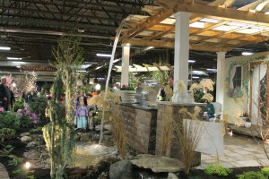 The Greenskeeper's waterfall dropping off a pergola grabbed a lot of eyes at Pa. Garden Expo 2014.