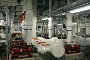 Some of the underground pumps that will make Longwood's fountain show work.